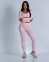 Bebi roze ženski sportski komplet CLEARLY PINK — top i push up helanke visokog struka | EGO