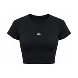 DARK DAHLIA crni ženski crop top sa kratkim rukavom — EGO